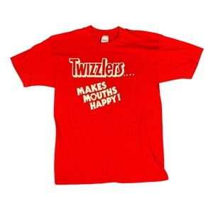 Vintage 80s Twizzlers Makes Mouths Happy Red Graphic T Shirt Hershey Size L
